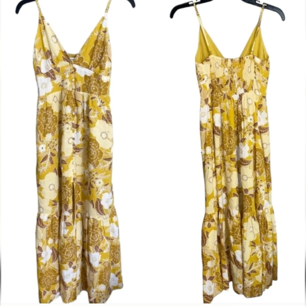 Abercrombie & Fitch Yellow Floral Button-Through Maxi Dress Yellow Sz Small